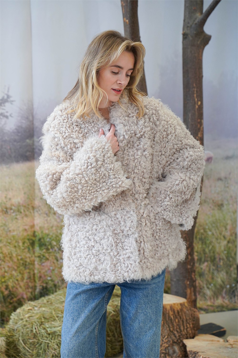 Двухсторонняя дубленка с шалевым воротником из длинношерстной овчины 2125 - фото 5544